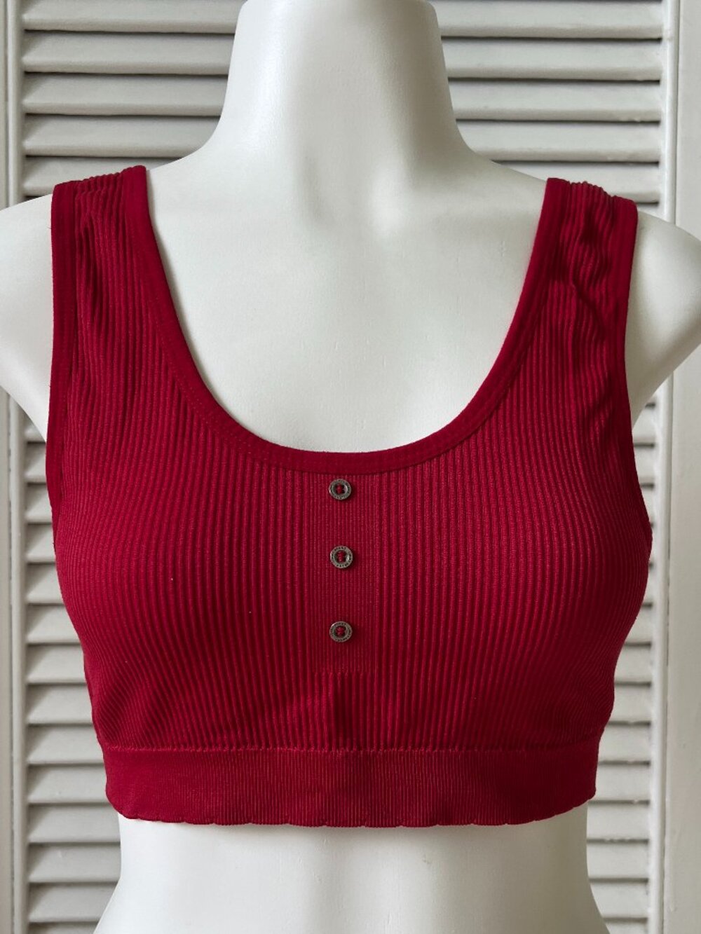Lucky Brand Red Ribbed Seamless Bralette Crop Top Button Front Size L